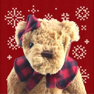 Joann Fabrics J Bear Rosebud Plush Stuffed Animal 2017     Cape Bow Red Black